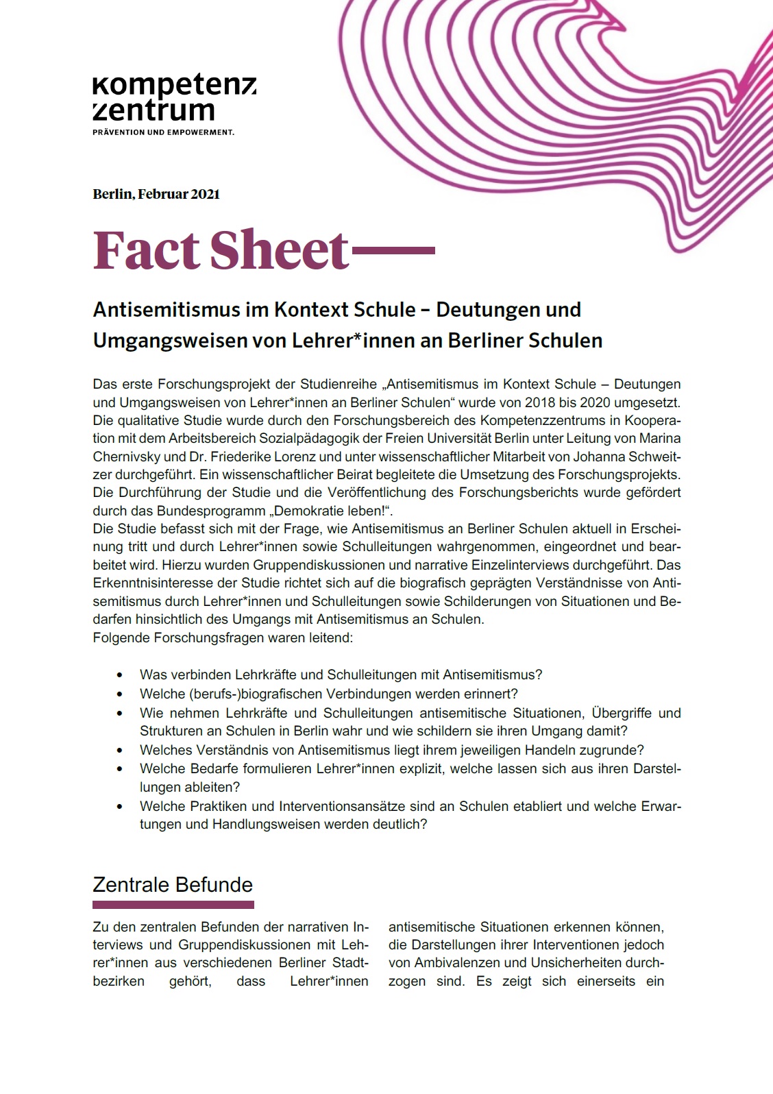 Das Bild zeigt den Anfang des Beitrages. Man sieht die Überschrift Fact Sheet - Antisemitismus im Kontext Schule und dann fängt der Text an.