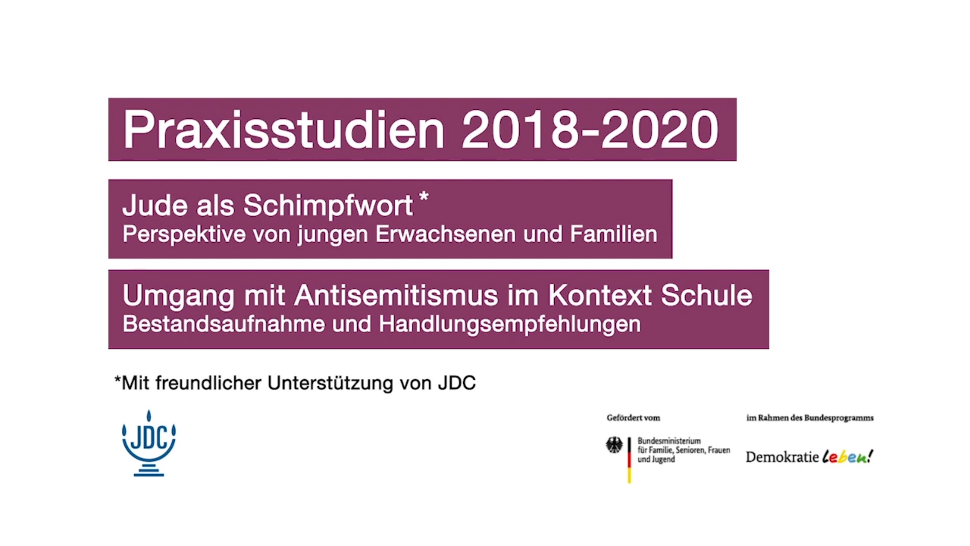 Auf dem Bild steht Praxisstudien 2018-2020, darunter Jude als Schimpfwort und darunter Umgang mit Antisemitismus im Kontext Schule