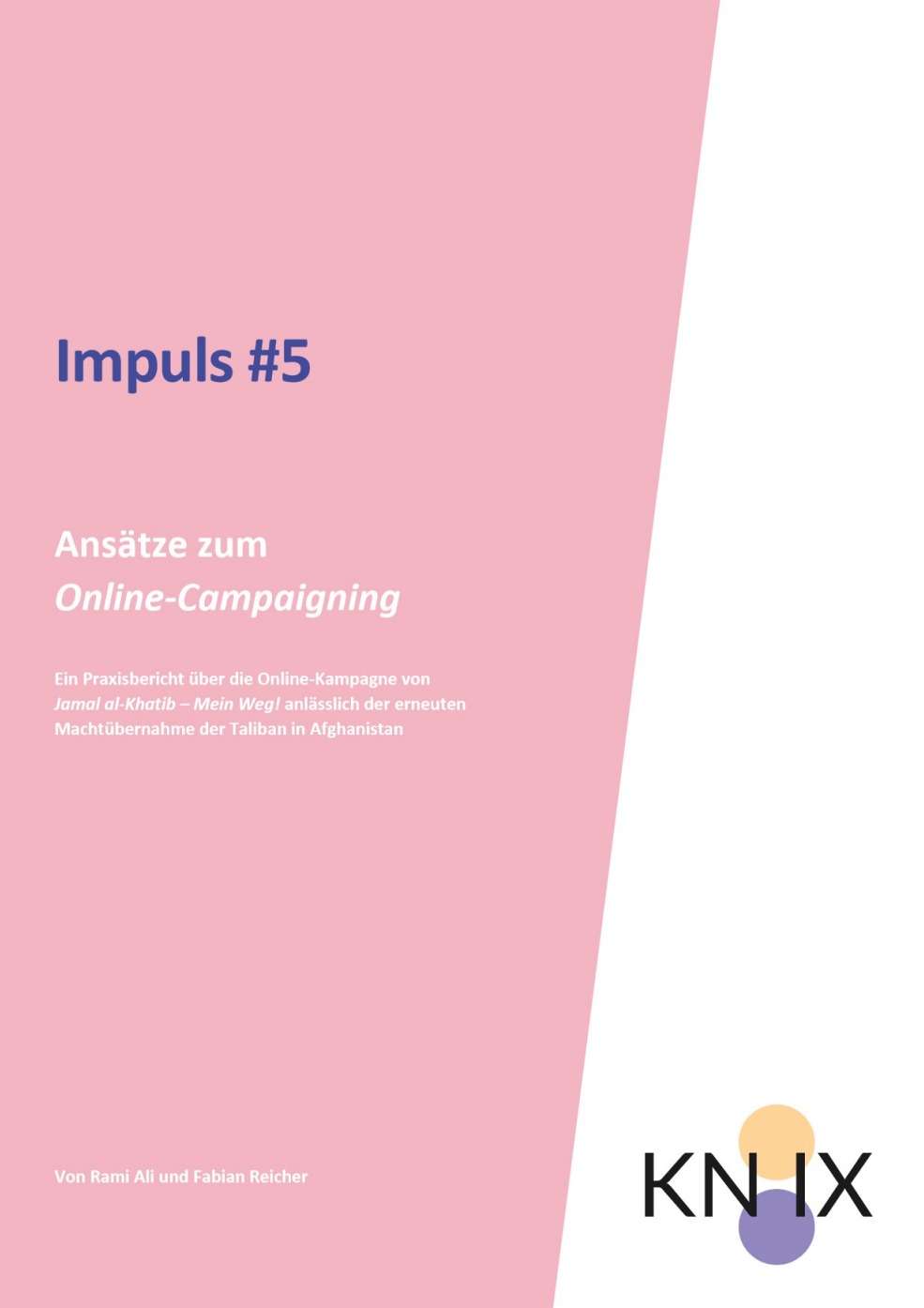 Das Cover ist in rosa gehalten und hat denTitel "Impuls #5. Ansätze zum Online-Campaigning". Im unteren Bildausschnitt ist das Logo KN:IX zu sehen.