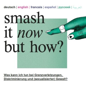 Auf dem Bild ist ein grün ausgefülltes Dreieck zu sehen auf dem smash it now but how steht. Eine ebenfalls grüne hand zeigt auf das Viereck