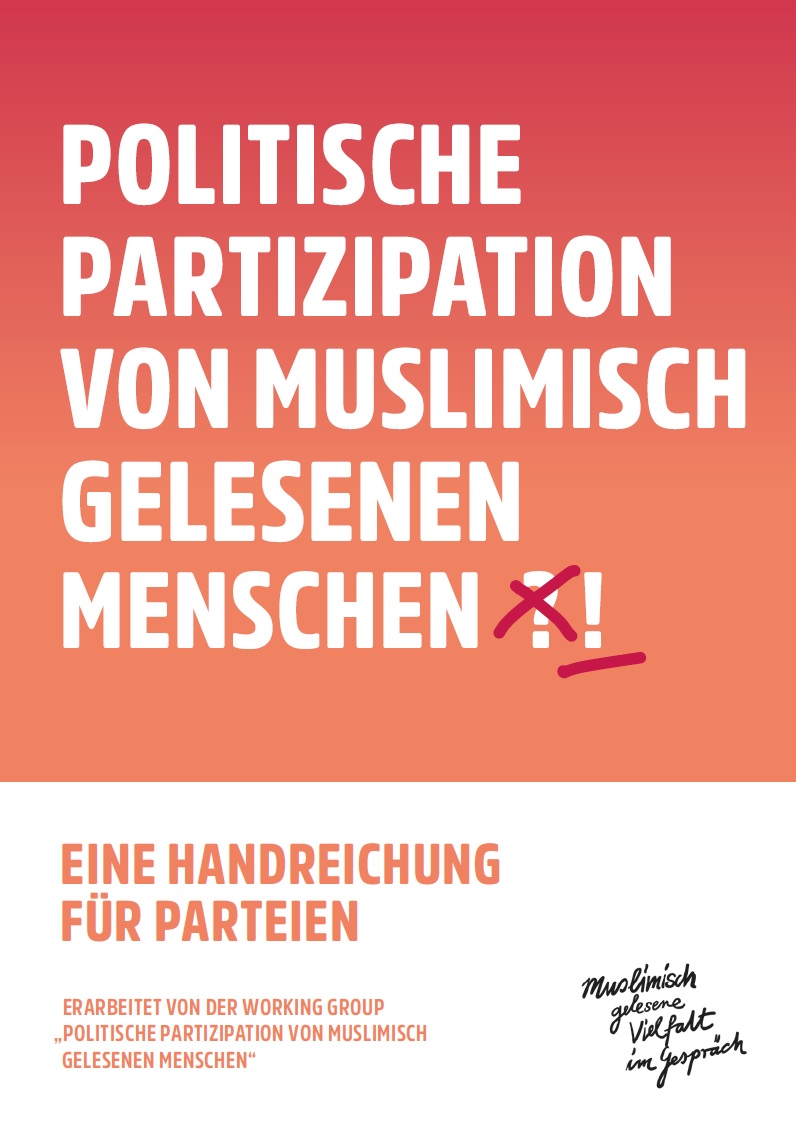 Auf dem Bild steht in Versalien Politische Partizipation von muslimisch gelesenen Menschen