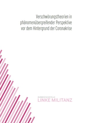 Auf dem Bild steht Verschwörungstheorien in phänomenübergreifender Perspektive vor dem Hintergrund der Coronakrise. Bundesfachstelle Linke Militanz