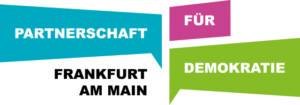 Auf dem Bild steht Partnerschaft für Demokratie Frankfurt am Main, wobei Partnerschaft in einem blauen Feld steht Für in einem rosa Feld und Demokratie in einem grünen Feld. Das Bild gehört zum Beitrag Demokratiekonferenz 2021
