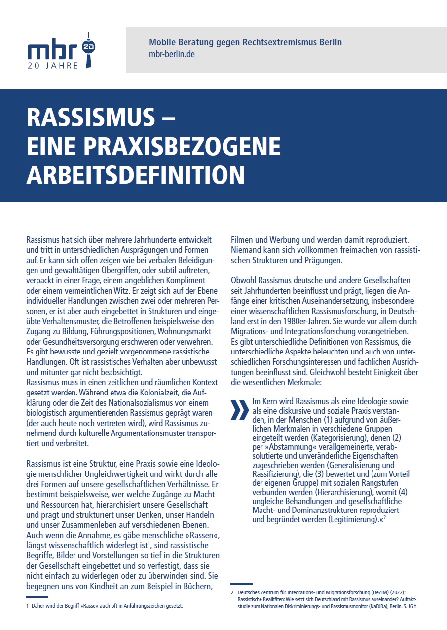 Das Bild ist zugleich Deck- wie Anfangsblatt des Beitrages Rassismus – Eine Praxisbezogene Arbeitsdefinition