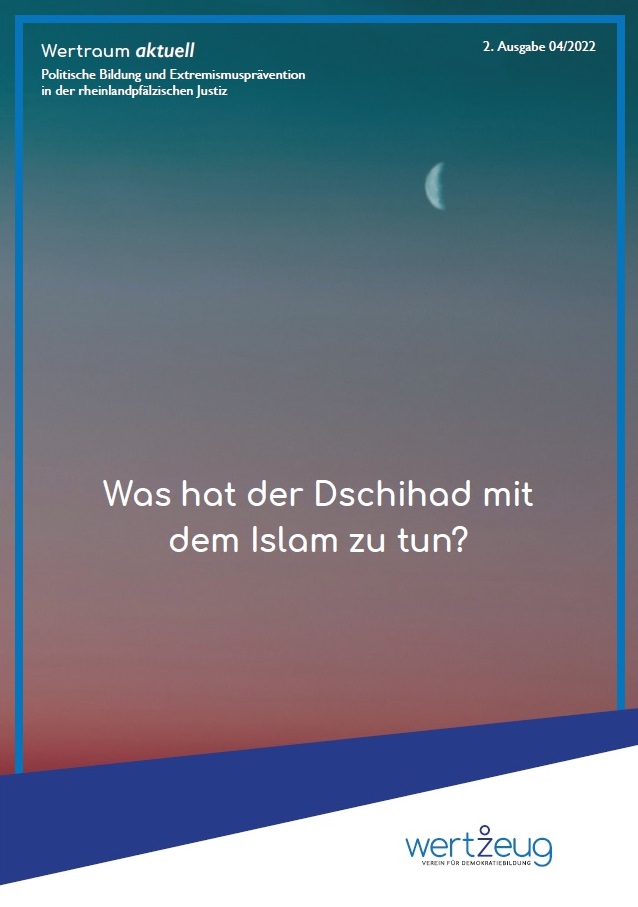 Auf dem Bild sieht man einen Halbmond am Himmel scheinen. Darunter steht, was hat der Dschihad mit dem Islam zu tun?