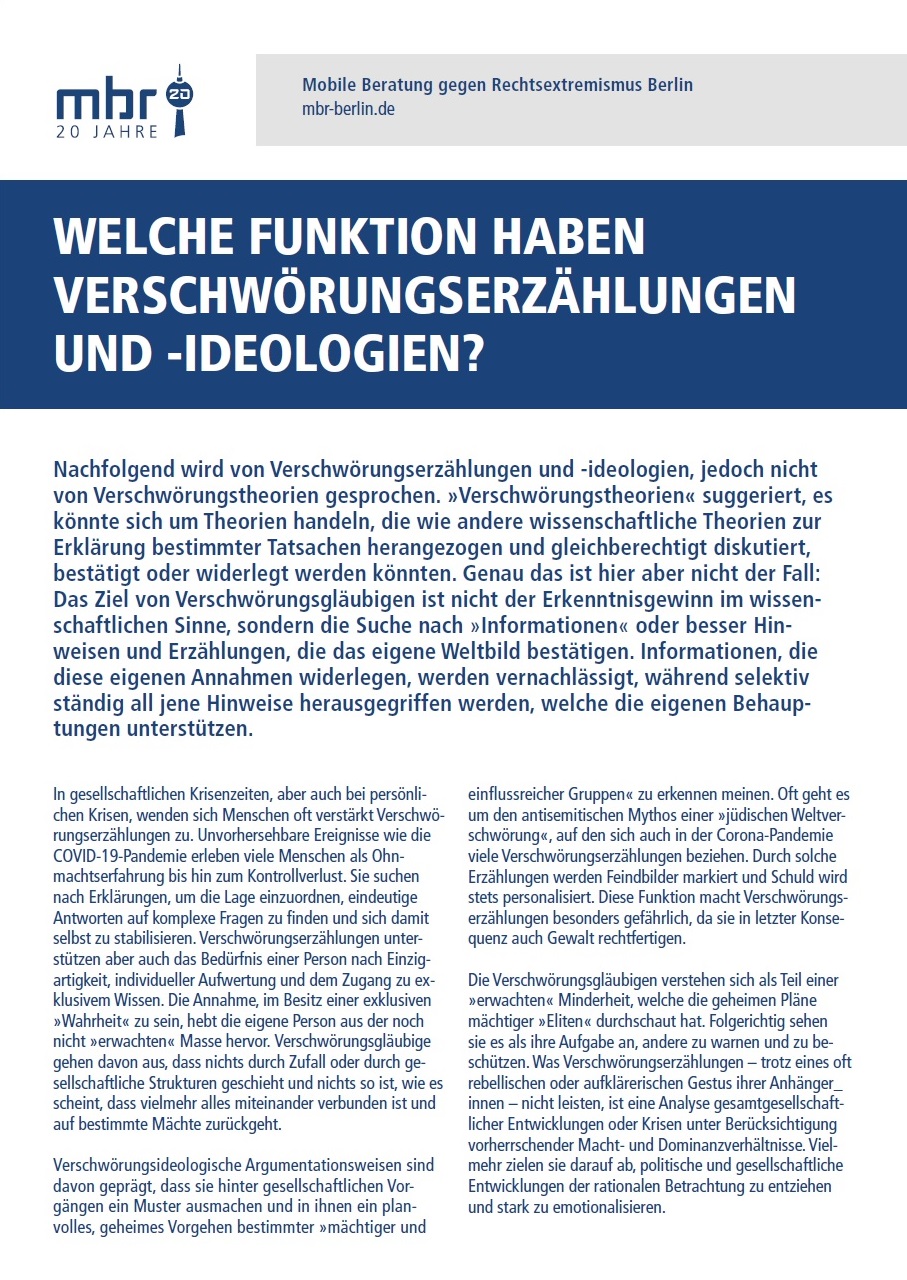 Das Bild ist zugleich Deck- wie Anfangsblatt des Beitrages Welche Funktion haben Verschwörungserzählungen und -Ideologien