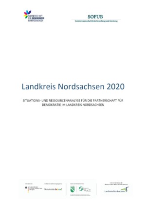 Auf dem Bild steht Situations- und Ressourcenanalyse für die Partnerschaft für Demokratie im Landkreis Nordsachsen 2020