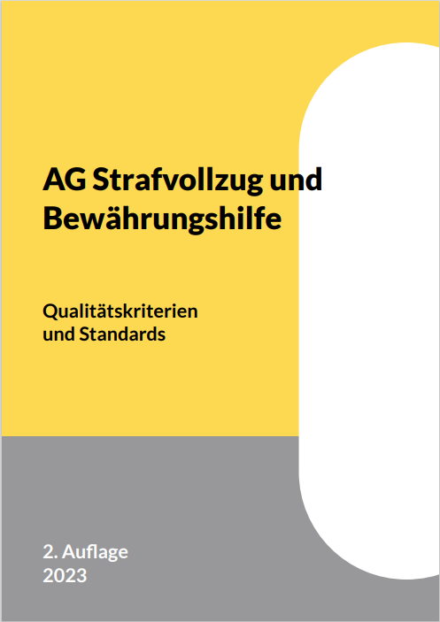 70 Prozent des Covers ist in einem Gelbton gefärbt, die restlichen 30 Prozent sind grau. Am rechten Rand ist ein weißer abgerundeter Balken. In der Mitte steht der Titel AG Strafvollzug und Bewährungshilfe.