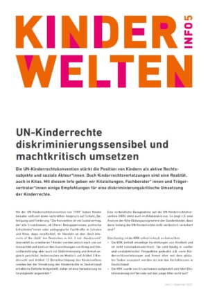 In oranger und rosa Schrift steht in Versalien geschrieben Kinderwelten - Info 5 auf dem Bild darunter fängt der Text an