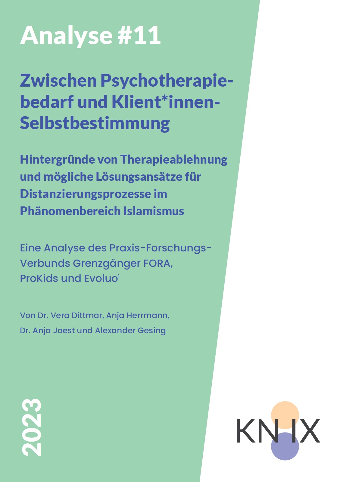 Das Bild ist zur Hälfte zwischen türkiser und weißer Farbe geteilt. Auf dem Bild steht Zwischen Psychotherapiebedarf und Klientinnen-Selbstbestimmung