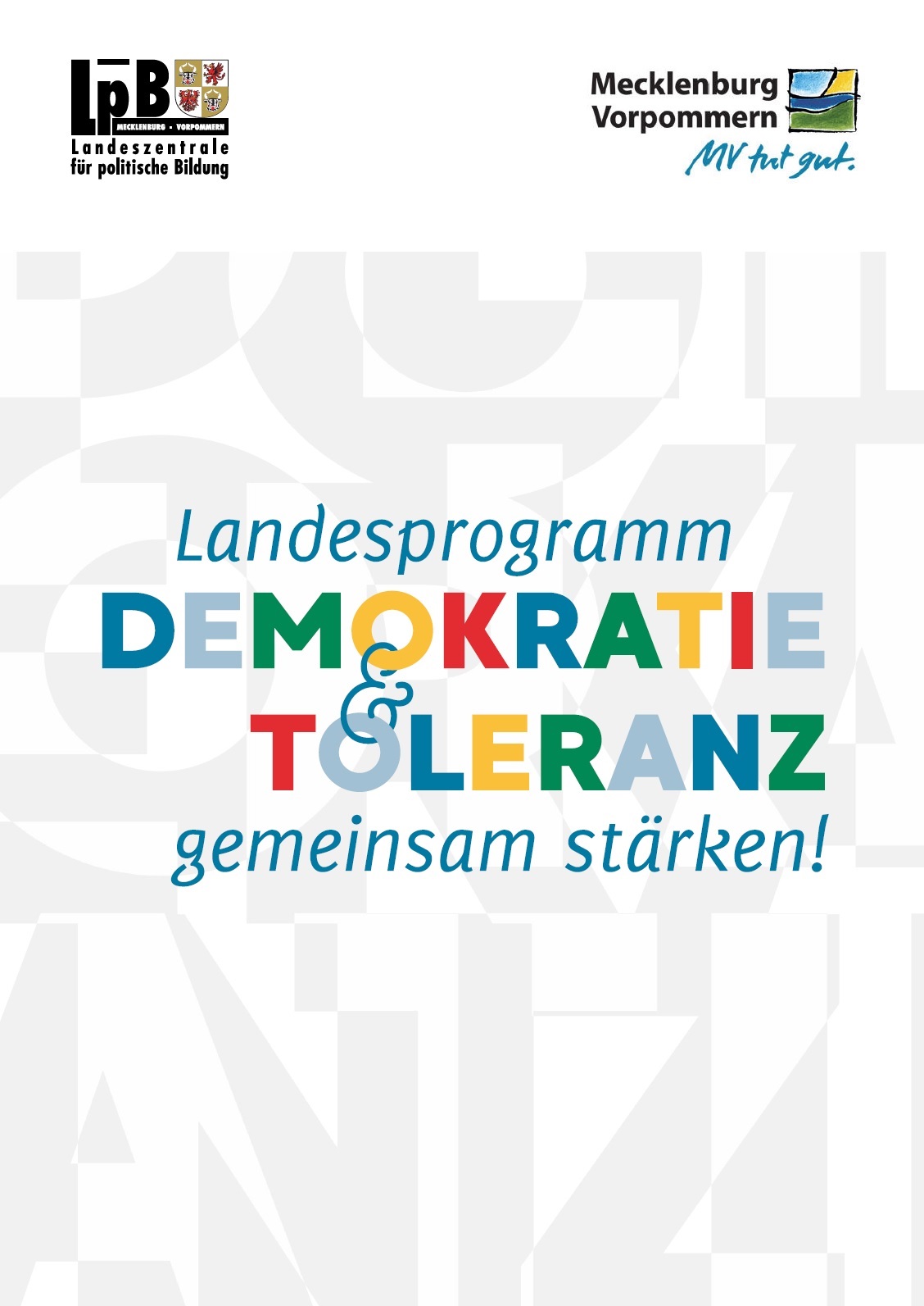 Auf dem Bild steht Landesprogramm Demokratie und Toleranz gemeinsam stärken