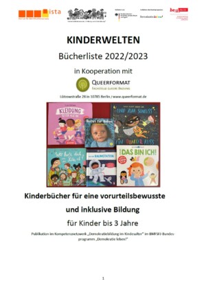 In der Mitte des Bildes sind verschiedene Buchcover abgebildet. Unter den Covern steht Kinderbücher für Kinder bis 3 Jahre