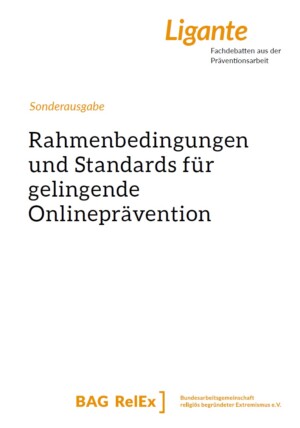 Auf dem Bild steht oben in der Mitte Ligante. In der Mitte Rahmenbedingungen und Standards für gelingende Onlineprävention