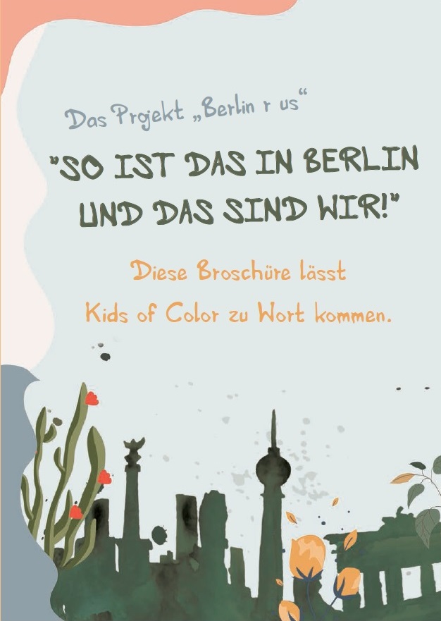 Auf dem Bild sieht man ein gemaltes buntes Bild der "Skyline" von Berlin. darüber steht So ist das in Berlin und das sind wir