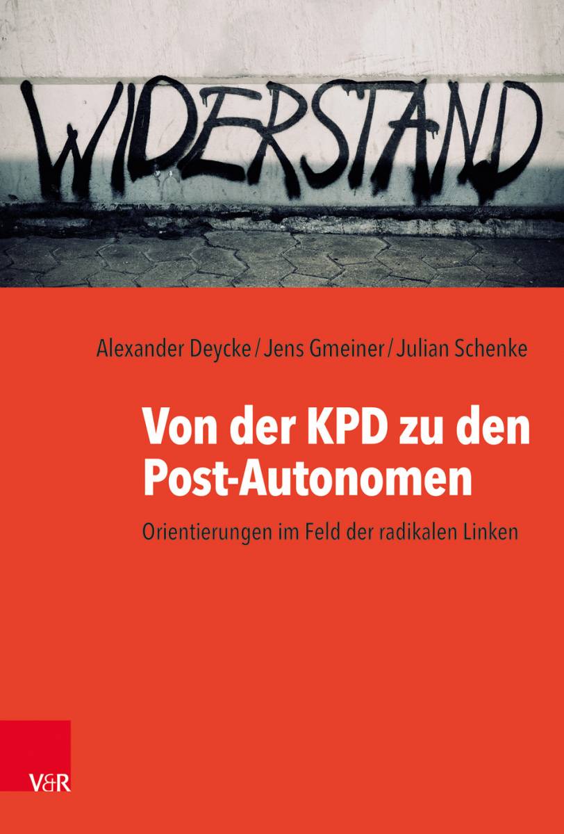 Auf der oberen Hälfte des Bildes ist ein Foto einer Wand zu sehen, auf der das Wort Widerstand gesprayt ist. Darunter steht Von der KPD zu den Post-Autonomen