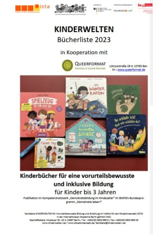 Auf dem Bild sieht man mehrere Cover von Kinderbüchern für Kinder bis 3. Im oberen Bereich steht Kinderwelten Bücherliste 2023 und 2022.