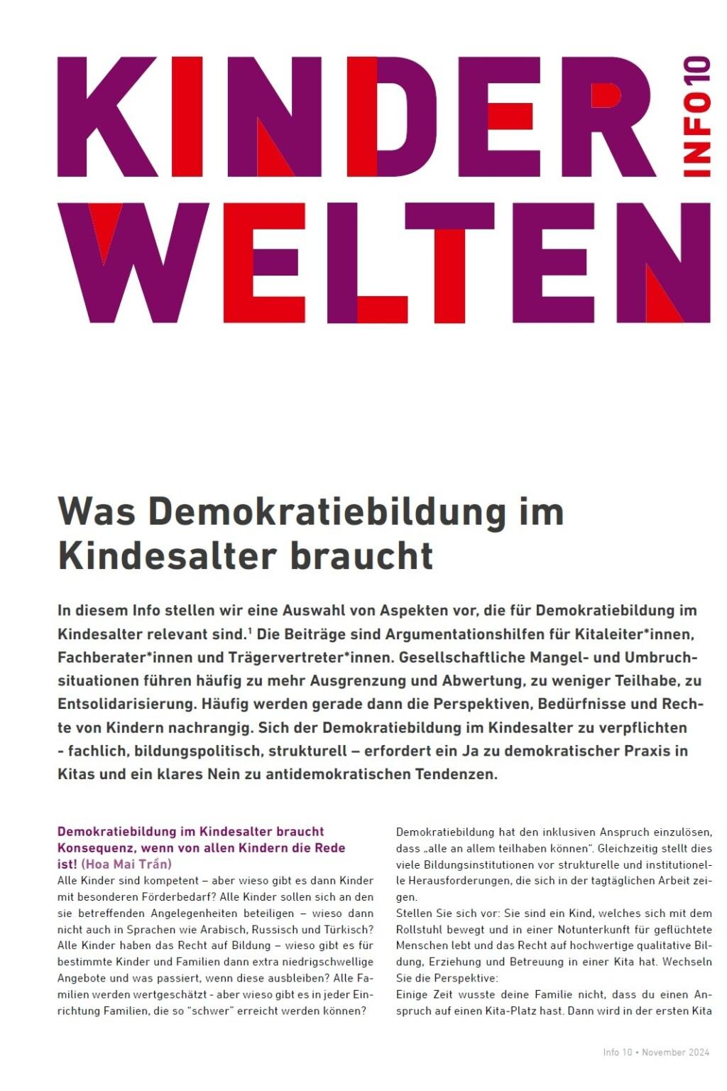 Cover von Kinderwelten Info 10. Was Demokratiebildung im Kindesalter braucht