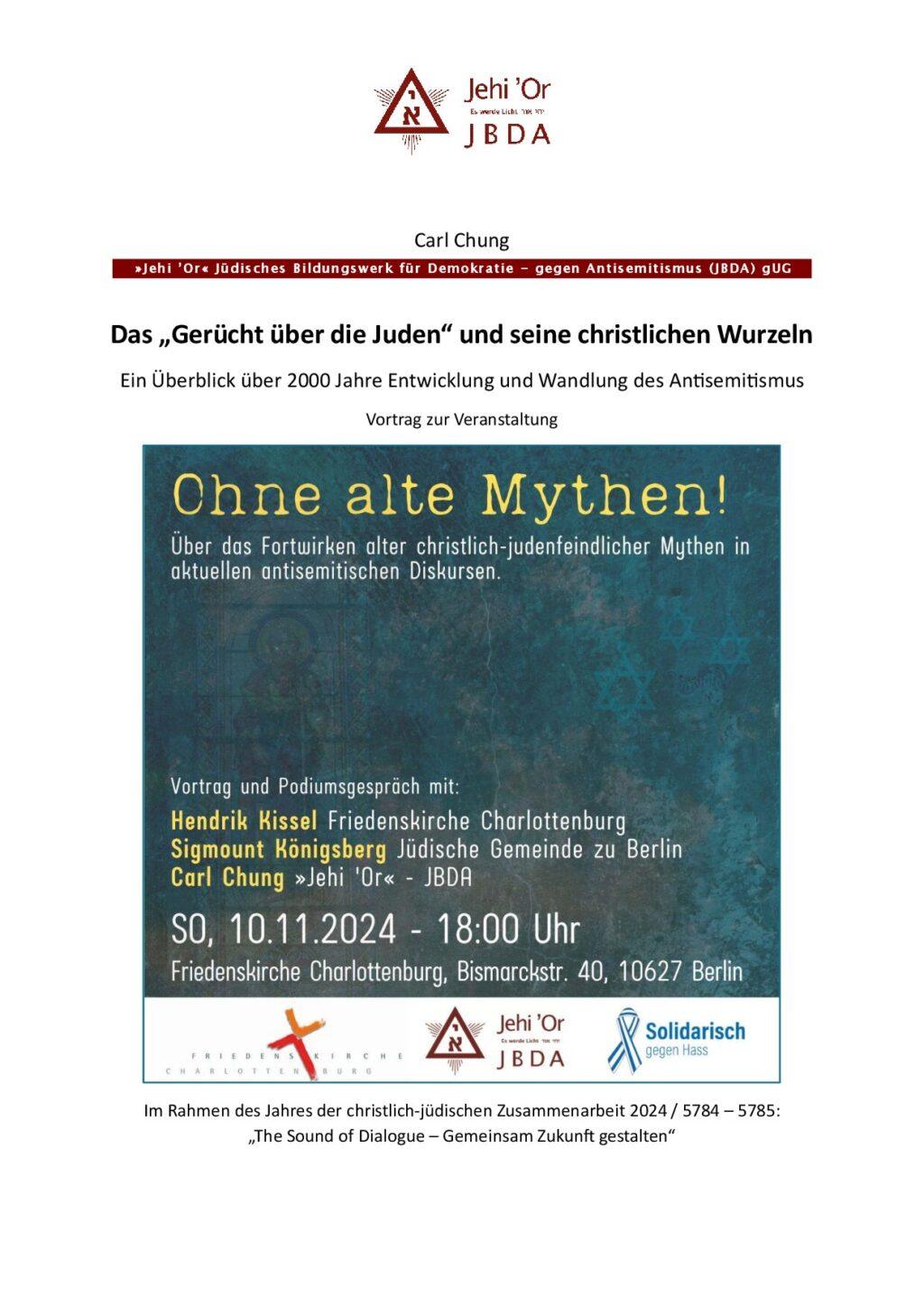 Cover von Das "Gerücht über die Juden" und seine christlichen Wurzeln. Ein Überblick über 2000 Jahre Entwicklung und Wandlung des Antisemitismus