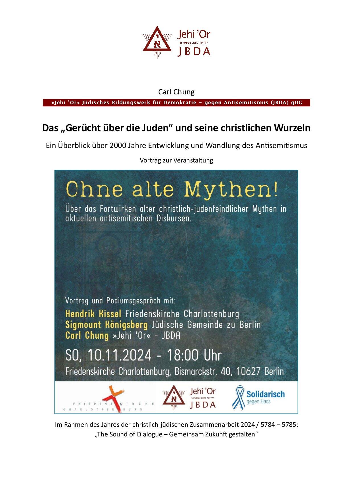 Cover von Das "Gerücht über die Juden" und seine christlichen Wurzeln. Ein Überblick über 2000 Jahre Entwicklung und Wandlung des Antisemitismus