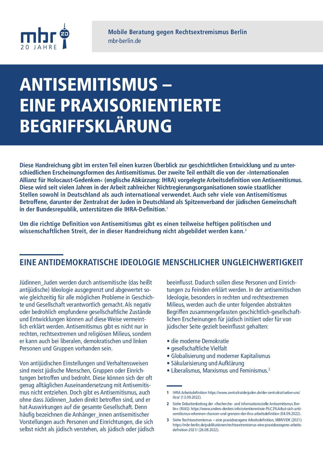 Cover von Antisemitismus – Eine Praxisorientierte Begriffserklärung