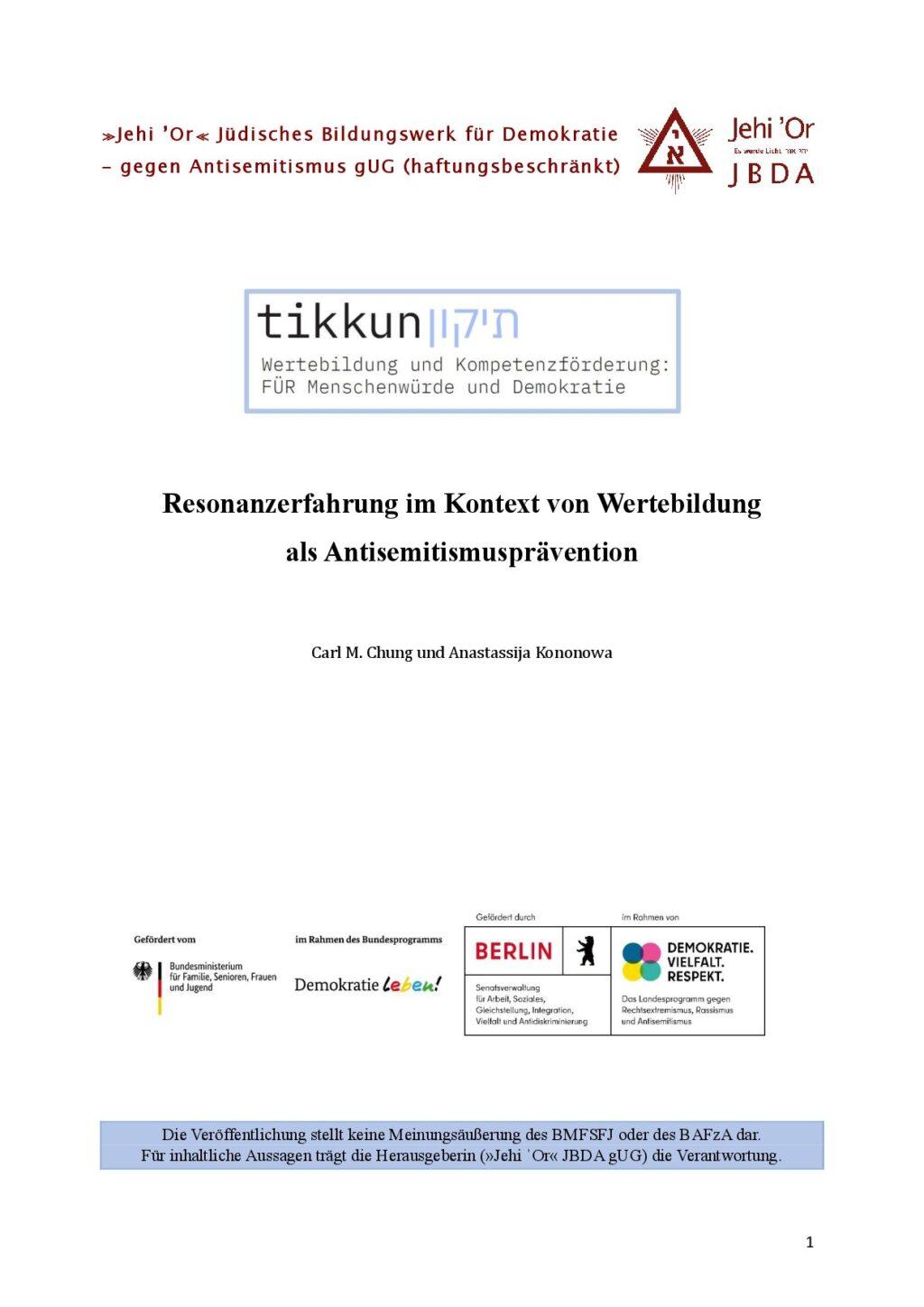 Cover von Resonanzerfahrung im Kontext von Wertebildung als Antisemitismusprävention
