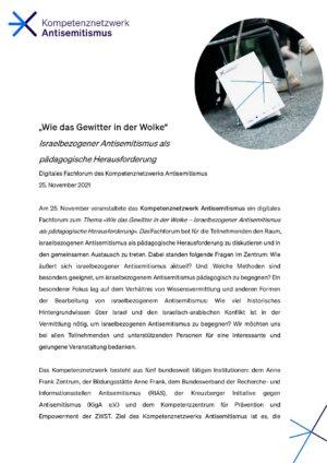 Cover von "Wie das Gewitter in der Wolke". Israelbezogener Antisemitismus als pädagogische Herausforderung