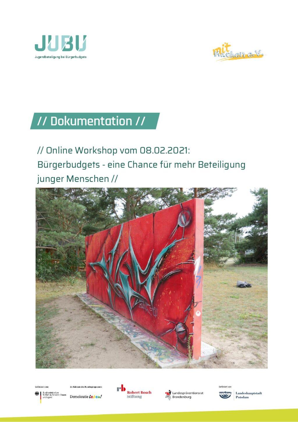 Cover von Dokumentation. Online Workshop vom 08.02.2021: Bürgerbudgets – eine Chance für mehr Beteiligung junger Menschen