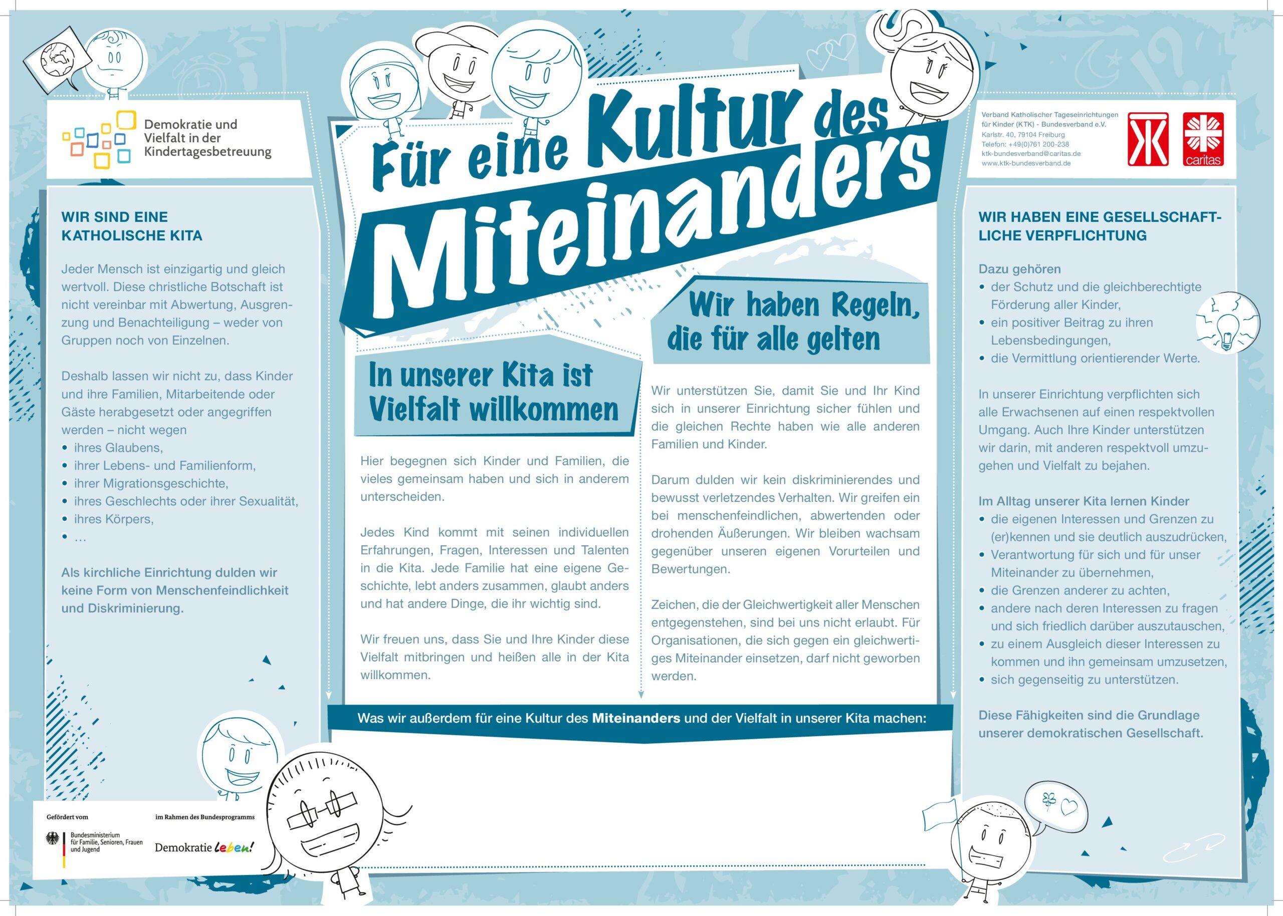 Cover von Plakat "Für eine Kultur des Miteinanders" in sieben Sprachen