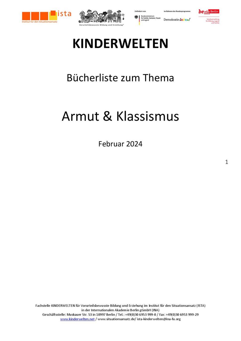 Cover von Kinderwelten. Bücherliste zum Thema Armut & Klassismus
