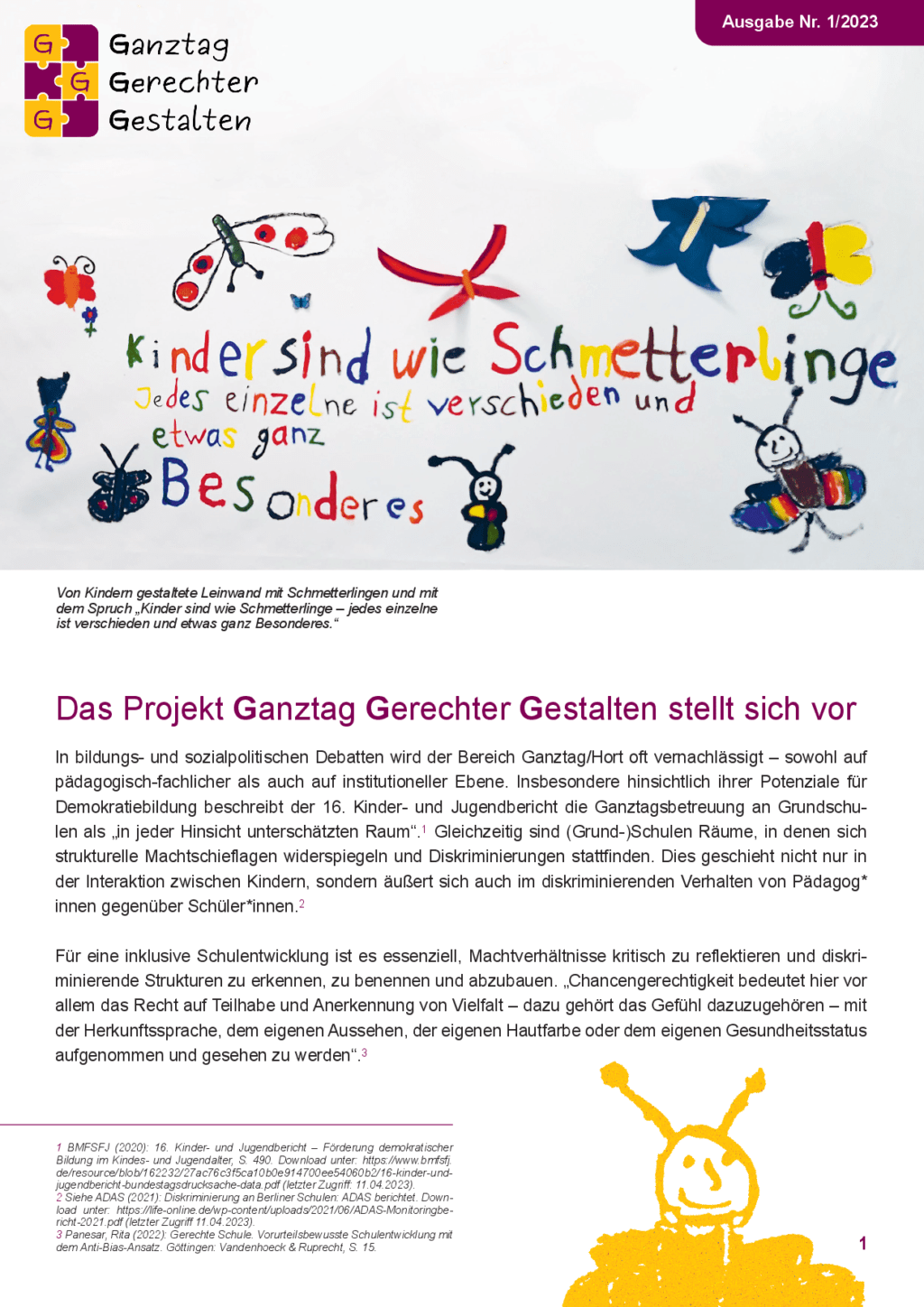 Cover von Kinder stärken, Diskriminierung abbauen. Infobrief für pädagogische Fachkräfte über das Modellprojekt "Ganztag Gerechter Gestalten". Ausgabe 2/2023