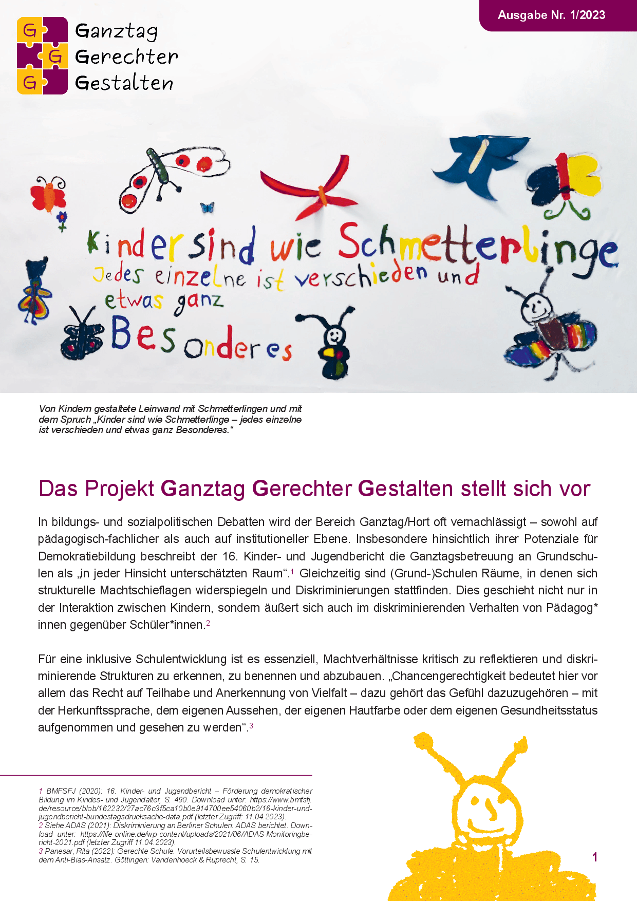Cover von Kinder stärken, Diskriminierung abbauen. Infobrief für pädagogische Fachkräfte über das Modellprojekt "Ganztag Gerechter Gestalten". Ausgabe 2/2023