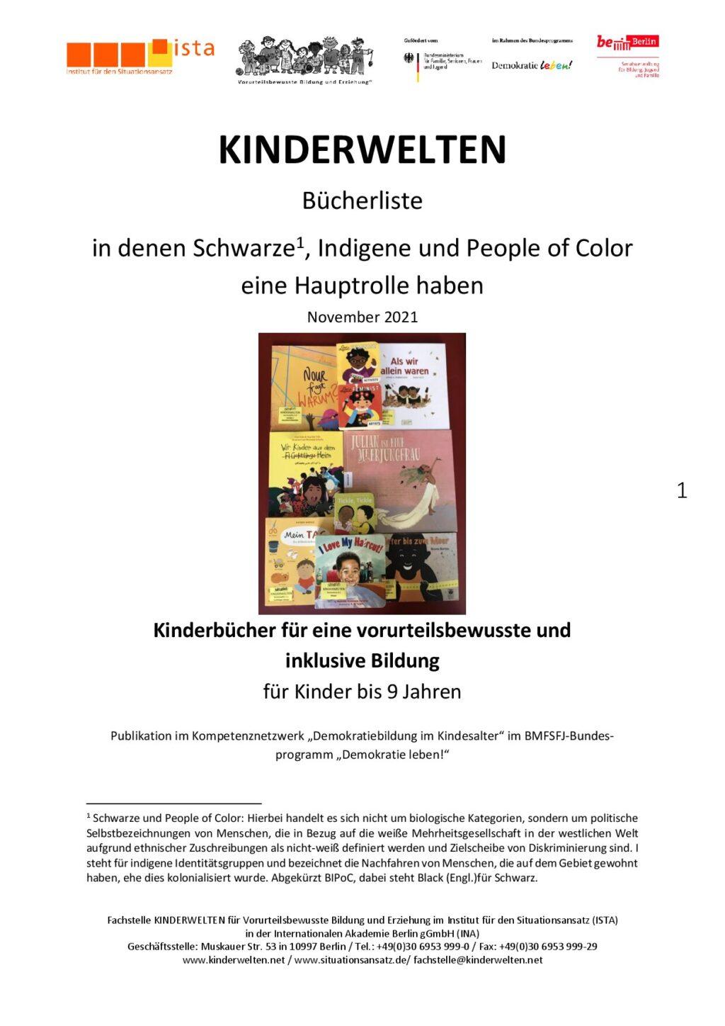 Cover von Kinderbücher für eine vorurteilsbewusste und inklusive Bildung für Kinder bis 9 Jahren. Bücherliste in denen Schwarze, Indigene und People of Color eine Hauptrolle haben