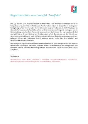 Cover von Begleitbroschüre zum Lernspiel True – Fake