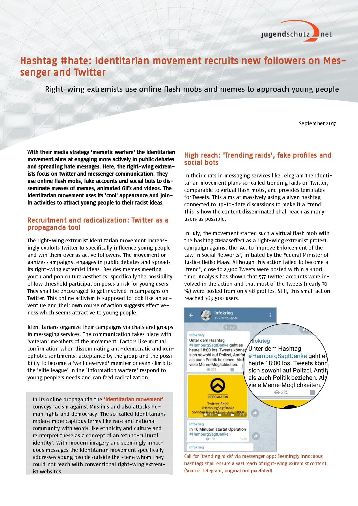 Cover von Hashtag #hate: Identitarian movement recruits new followers on Messenger and Twitter