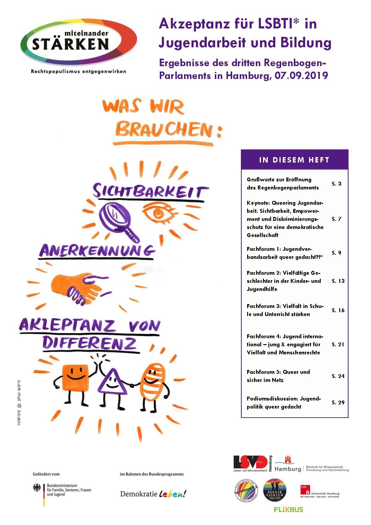 Cover von Akzeptanz für LSBTI* in Jugendarbeit und Bildung. Ergebnisse des dritten Regenbogen-Parlaments in Hamburg, 07.09.2019