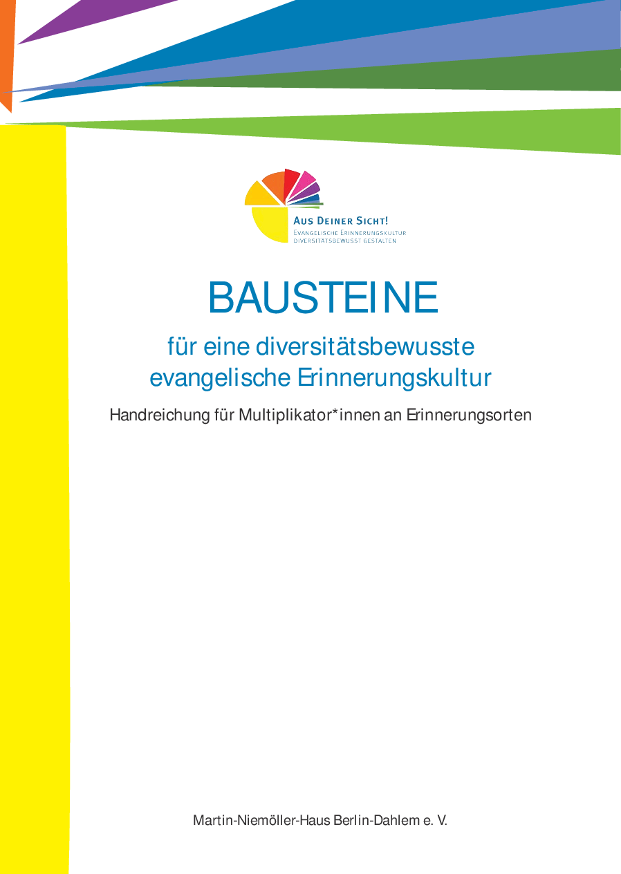 Cover von Bausteine für eine diversitätsbewusste evangelische Erinnerungskultur. Handreichung für Multiplikator*innen an Erinnerungsorten