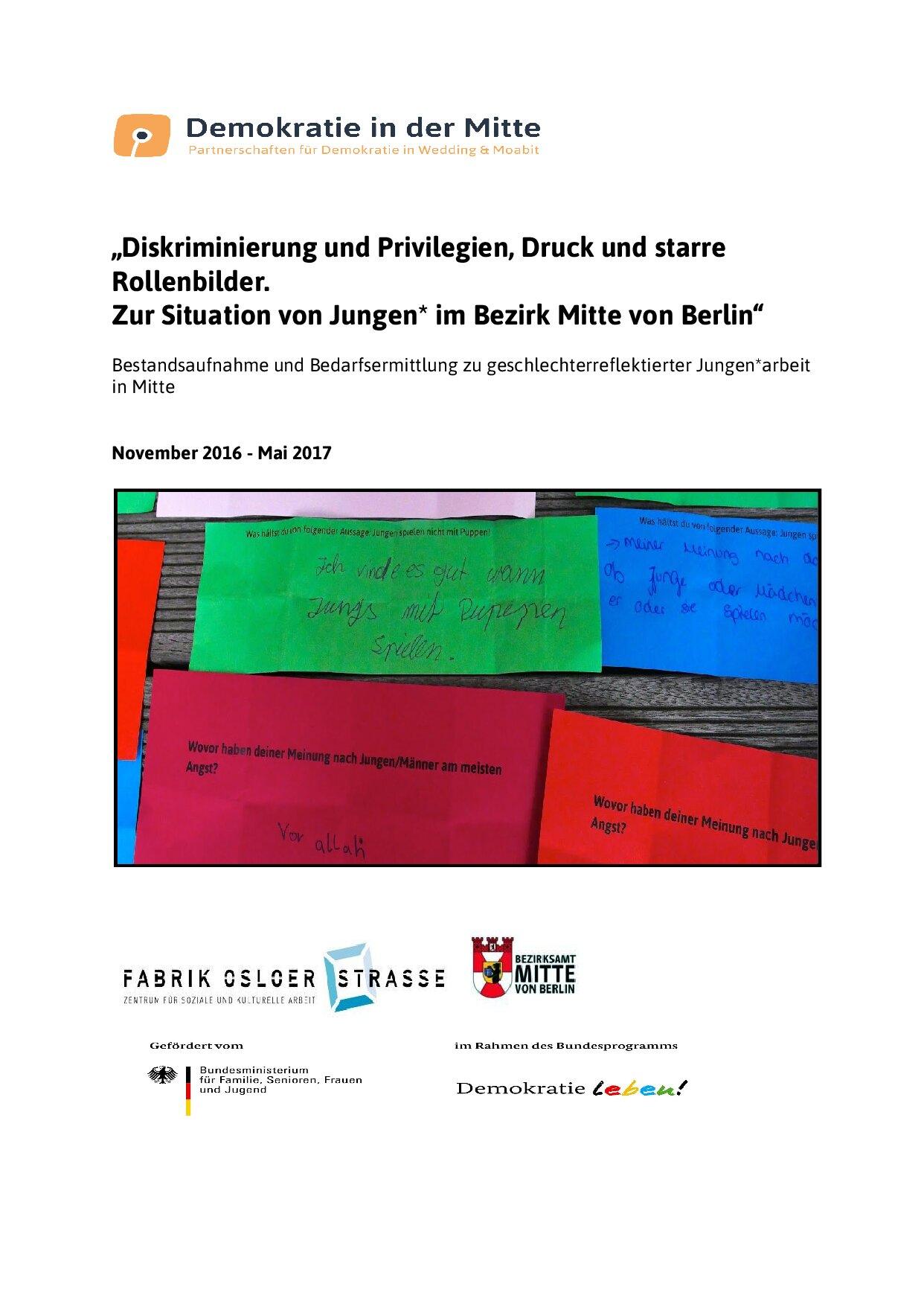 Cover von "Diskriminierung und Privilegien, Druck und starre Rollenbilder. Zur Situation von Jungen* im Bezirk Mitte von Berlin"