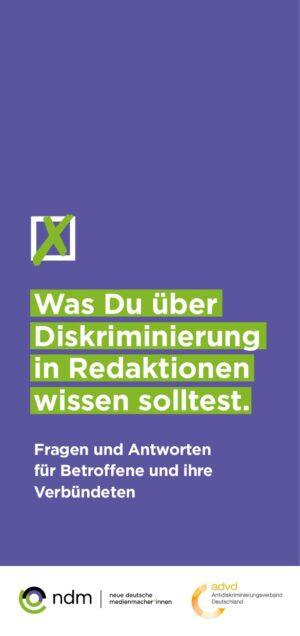 Cover von Was Du über Diskriminierung in Redaktionen wissen solltest. Fragen und Antworten für Betroffene und ihre Verbündeten