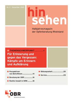 Cover von Hinsehen – Onlinemagazin der OBR, Nr. 3 2/2021 – Für Erinnerung und gegen das Vergessen: Kämpfe um Erinnern und Aufklärung
