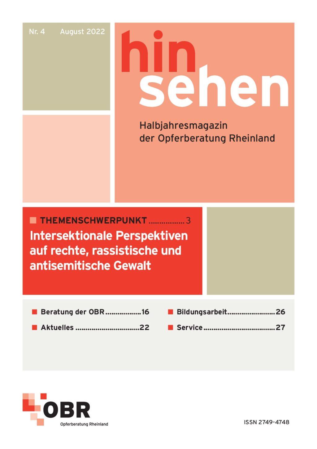 Cover von Hinsehen – Onlinemagazin der OBR, Nr. 4 2022 – Für Erinnerung und gegen das Vergessen: Kämpfe um Erinnern und Aufklärung