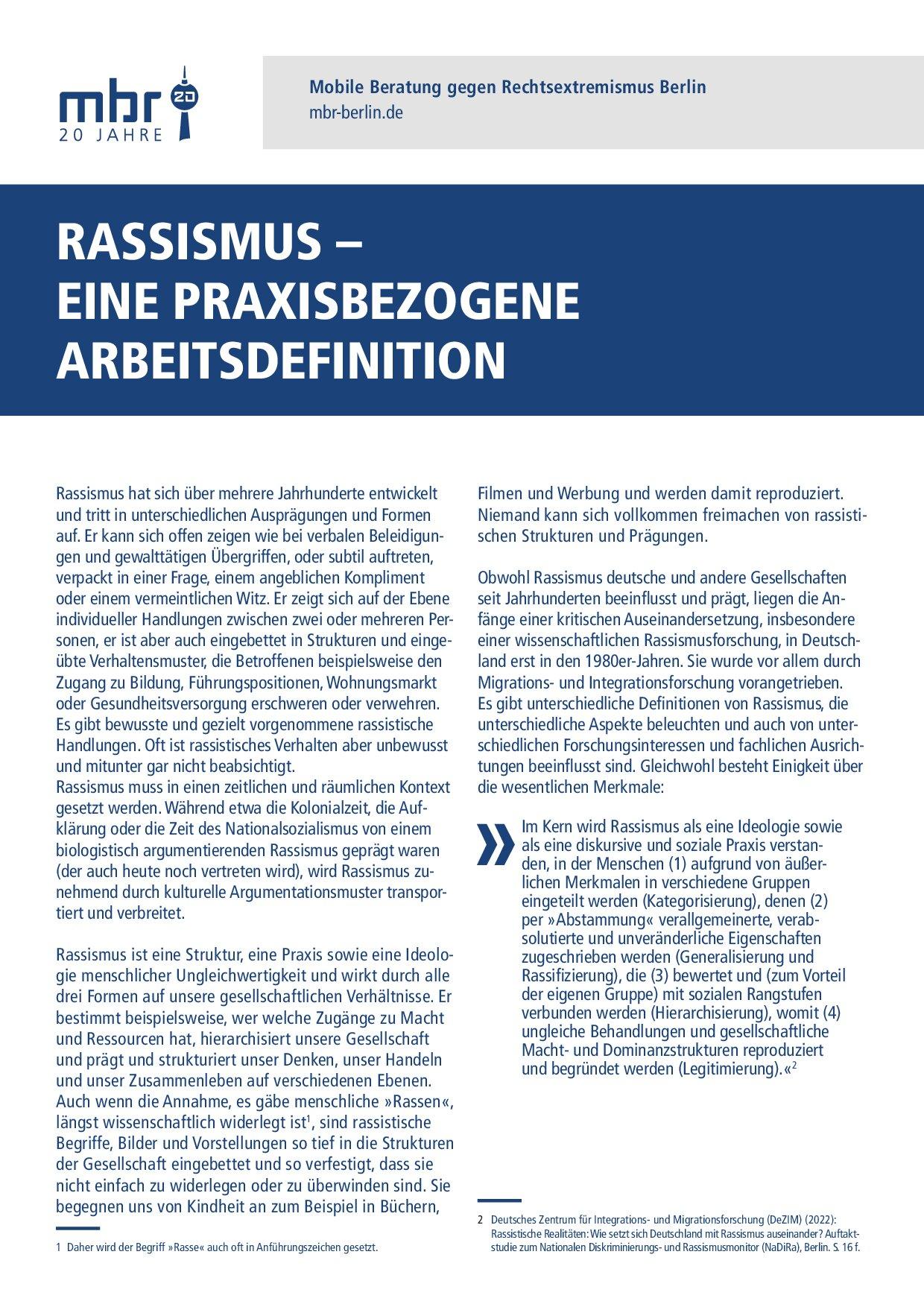 Cover von Rassismus – Eine Praxisbezogene Arbeitsdefinition