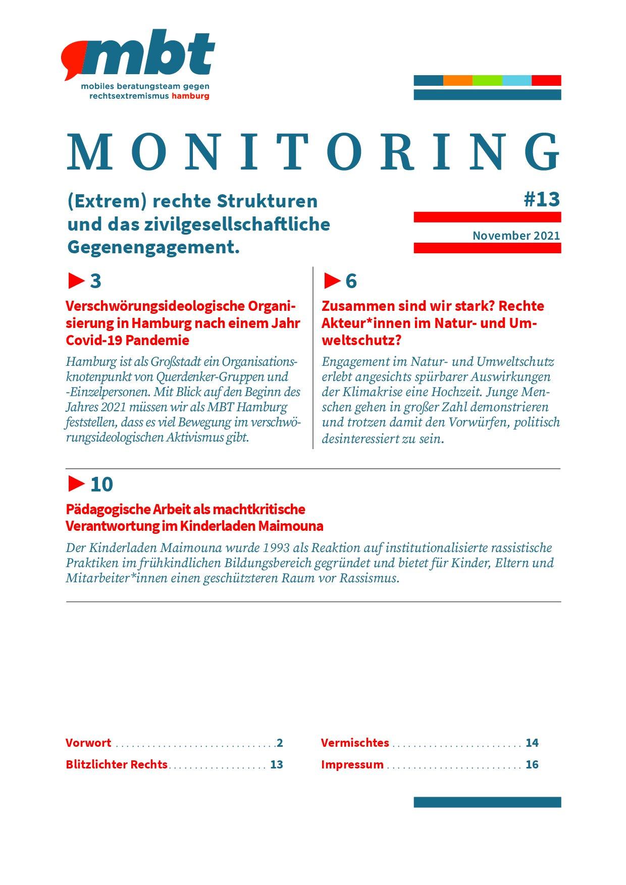 Cover von Monitoring #13. (Extrem) rechte Strukturen und das zivilgesellschaftliche Gegenengagement