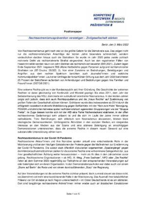 Cover von Positionspapier: Rechtsextremismusprävention verstetigen – Zivilgesellschaft stärken