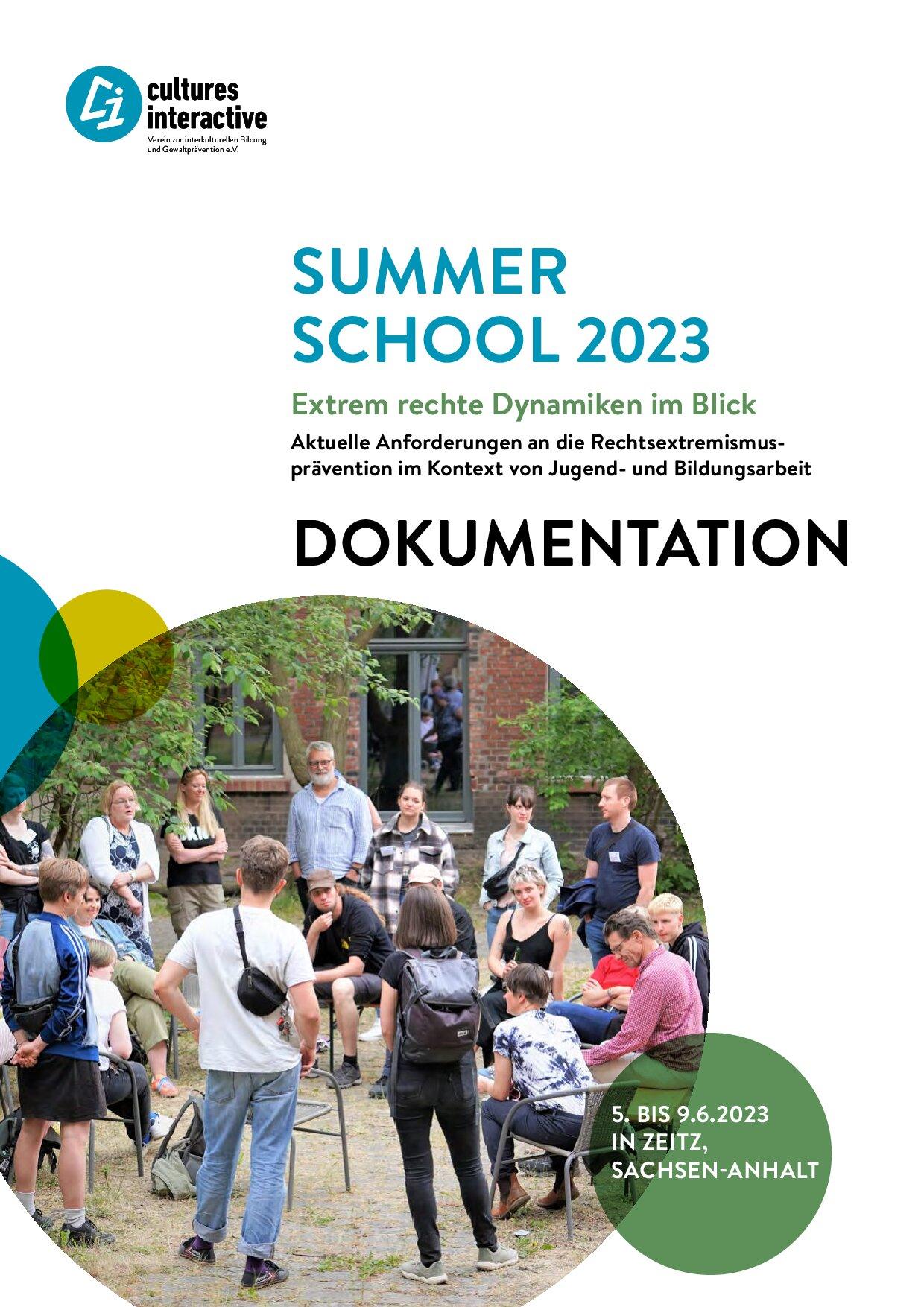 Cover von Summer School 2023 Dokumentation. Extrem rechte Dynamiken im Blick. Aktuelle Anforderungen an die Rechtsextremismusprävention im Kontext von Jugend- und Bildungsarbeit