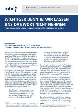 Cover von Wichtiger denn je: Wir lassen uns das Wort nicht nehmen! Empfehlungen für die Durchführung störungsfreier Veranstaltungen