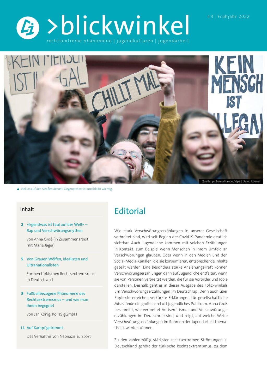 Cover von >blickwinkel. rechtsextreme phänomene – jugendkulturen – jugendarbeit #3/Frühjahr 2022