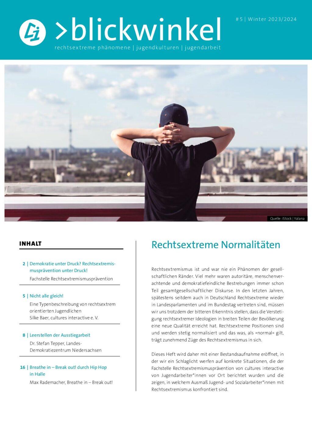 Cover von >blickwinkel. rechtsextreme phänomene – jugendkulturen – jugendarbeit #5/Winter 2023/2024