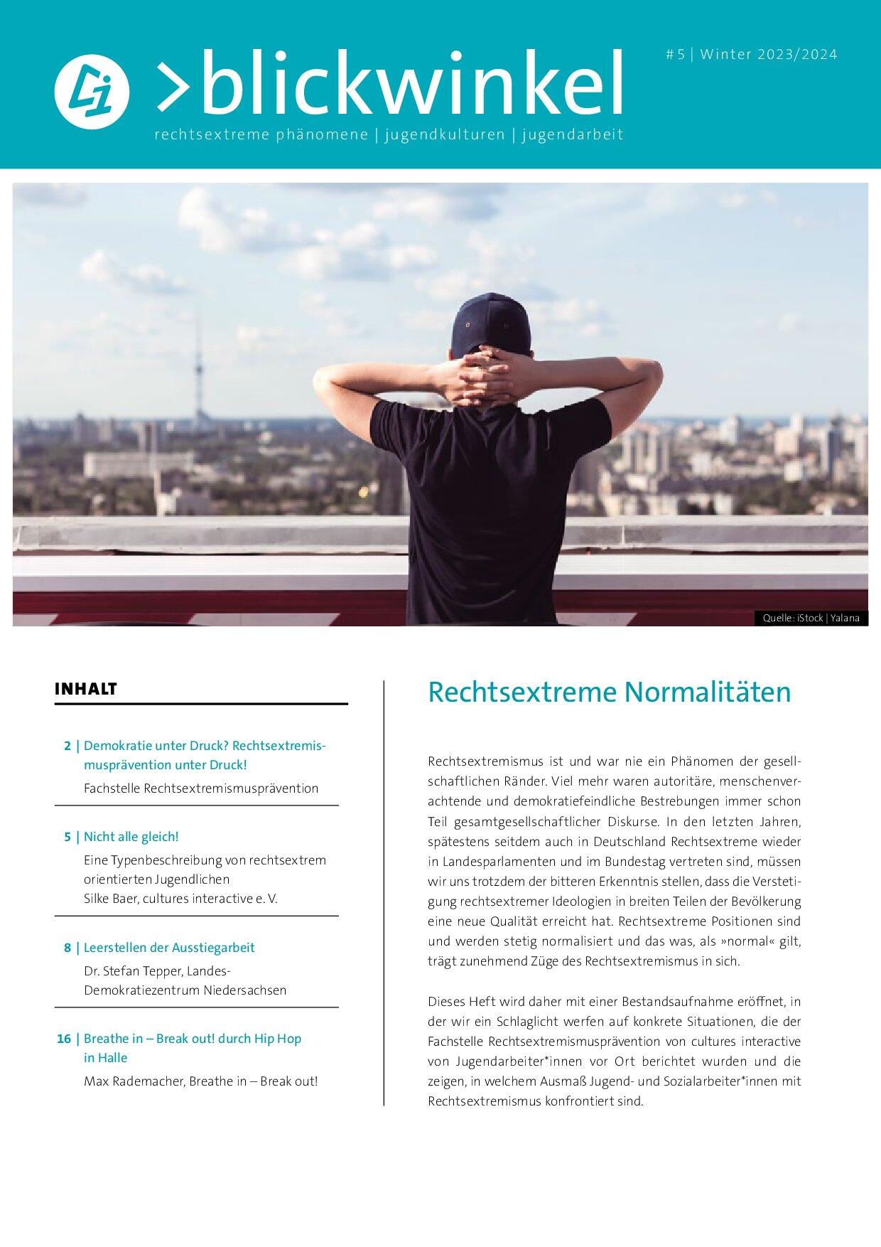 Cover von >blickwinkel. rechtsextreme phänomene – jugendkulturen – jugendarbeit #5/Winter 2023/2024