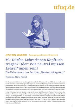 Cover von JETZT MAL KONKRET! – Anregungen für den Unterricht #3: Dürfen Lehrerinnen Kopftuch tragen? Oder: Wie neutral müssen Lehrer*innen sein? Die Debatte um das Berliner "Neutralitätsgesetz"