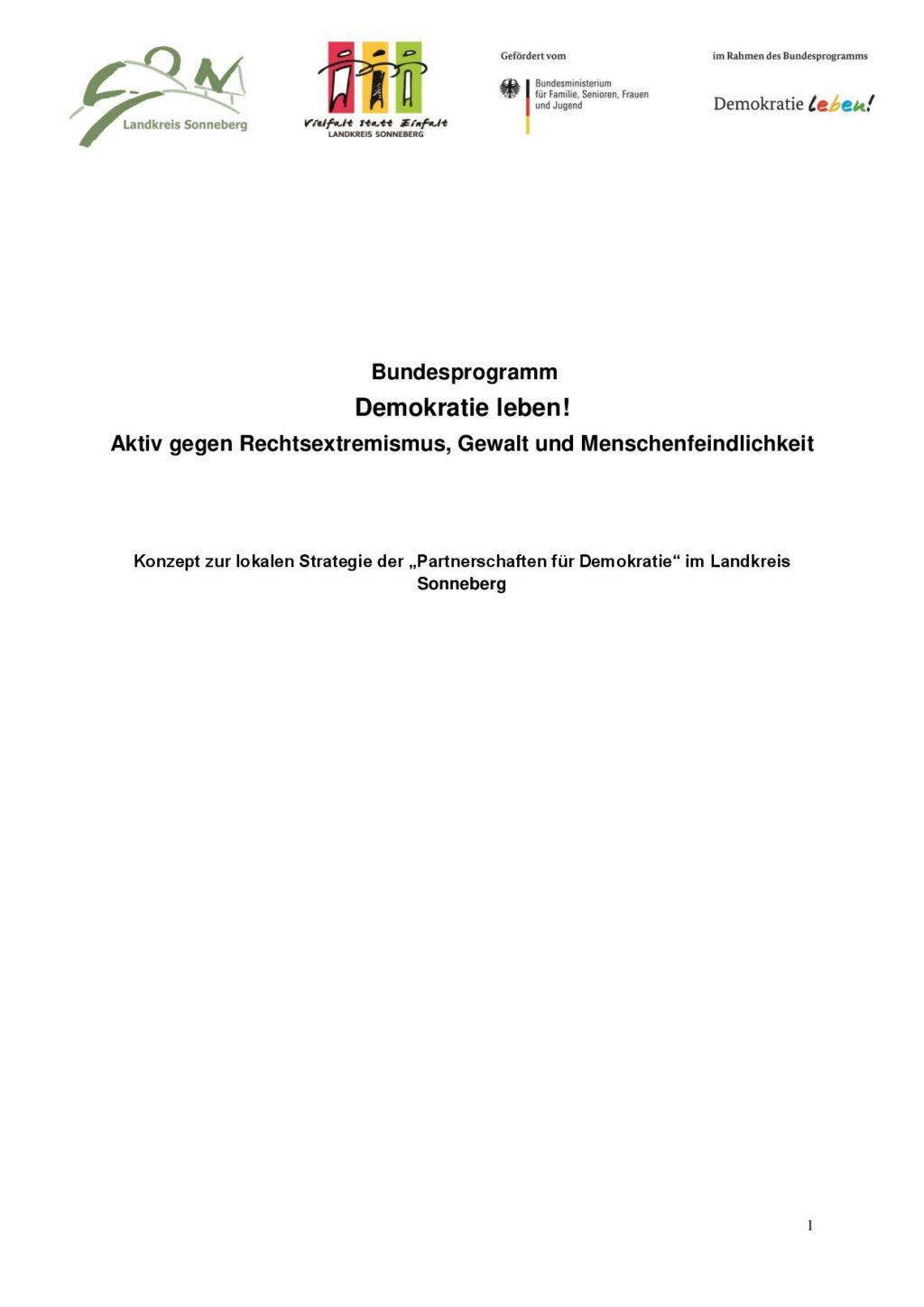 Cover von Konzept zur lokalen Strategie der "Partnerschaften für Demokratie" im Landkreis Sonneberg